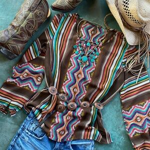 Flowy Aztec Western Chiffon Top